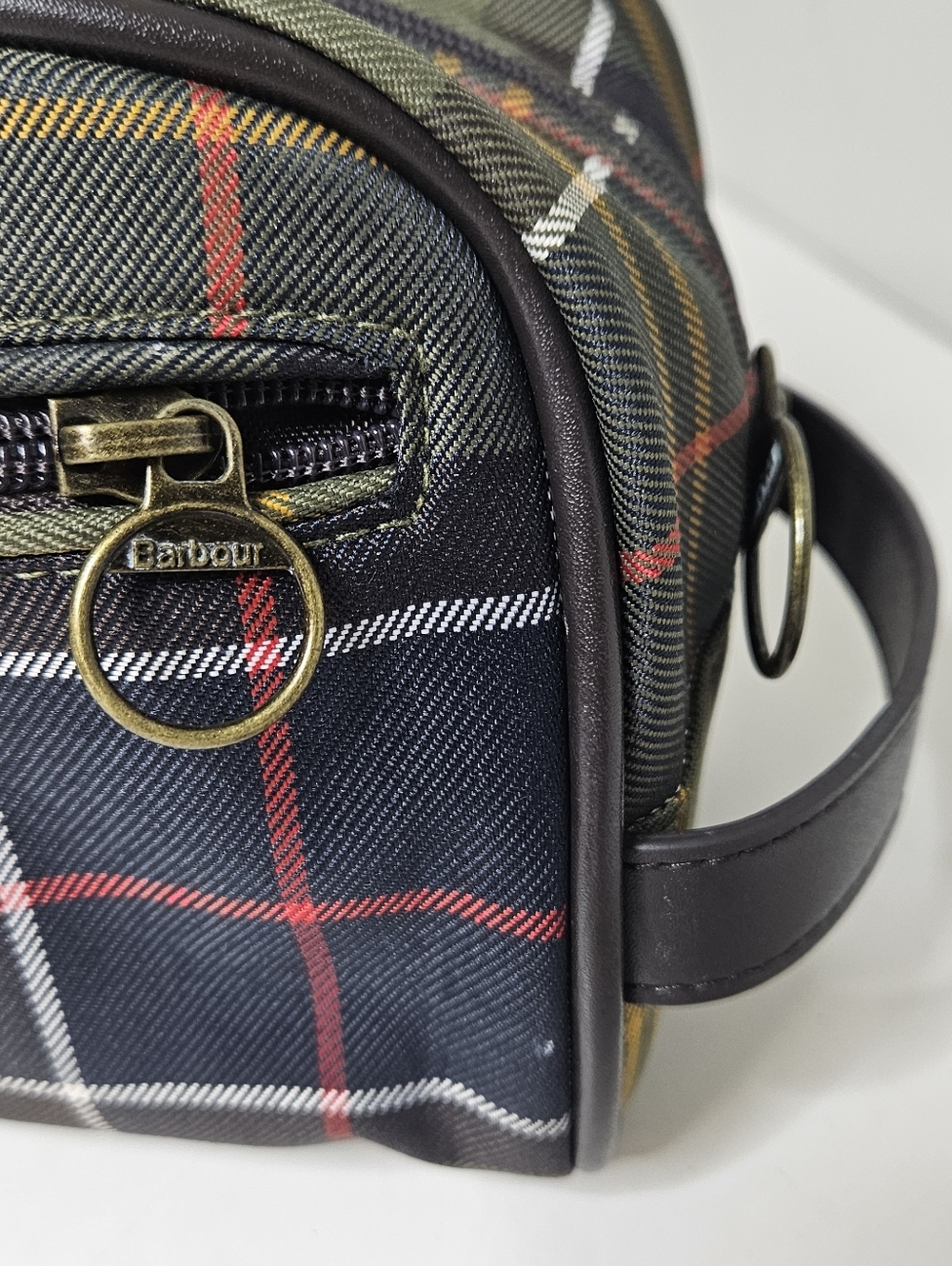 Barbour Tartan Toiletry Bag Dopp Kit Men's Case Green Plaid Canvas Zipper - Picture 3 of 11